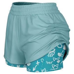 Pantalones cortos para correr de cintura alta sólidos personalizados para mujer 2 1 transpirable gimnasio entrenamiento verano ropa deportiva servicio OEM Etiqueta Privada - Product Image 3