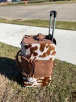 Sac de Voyage de Luxe Marron et Blanc en Cuir Véritable 100% avec Double Poignée et Bandoulière Réglable Grande Capacité