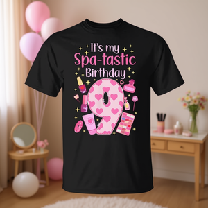 Maglietta per Festa Spa di Compleanno N.9 per Ragazze di Nove Anni, Personalizzabile per Celebrazioni di Compleanno, T-Shirt Promozionale - Product Image 3