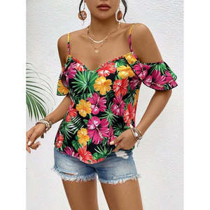 Blusa de mujer con tirantes y hombros descubiertos con estampado floral, 34474 - estampada - Product Image 4