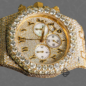 Montre à quartz de luxe de qualité supérieure en acier inoxydable 20 mm, style affaires/mode, cadran romain, verre entièrement serti de diamants, mouvement ETA - Product Image 2