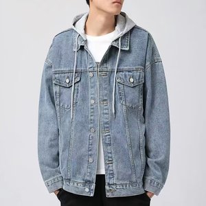 Vestes en jean d'hiver noir/bleu grande taille pour hommes, manteaux en denim chauds avec doublure en nylon, vêtements d'extérieur en coton pour l'automne - Product Image 1