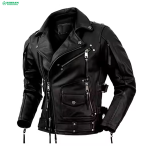 Nouvelle veste de moto en cuir pour homme, coupe ajustée, col montant, avec fermeture éclair et logo sur le devant, fausse fourrure, collection hiver 2026 - Product Image 3