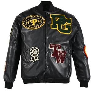 Classic Letterman Varsity Jacket for Men with <b>Leather</b> Sleeves and Chenille Embroidery Baseball Style Outerwear - Product Image 1