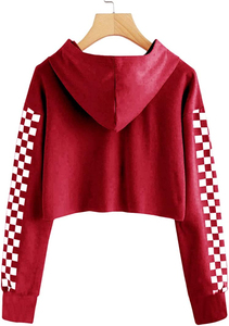 Sublimé Hiver Casual Tricoté Crop Top Hoodies Femmes Solide À Manches Longues Mode Sweats - Product Image 4