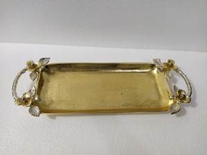 Plateau de service et de décoration en aluminium de la meilleure conception Plateau de fruits de décoration de maison fini or brillant. - Product Image 4