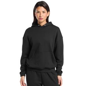 Sweat à capuche polaire décontracté noir de qualité supérieure pour femmes doux et chaud pull sweat poche kangourou OEM imprimé avant pour l'hiver - Product Image 1