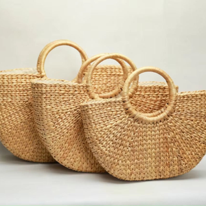 Cesta de Mimbre de Jacinto Marrón Claro Hecha a Mano, Decoración Floral, Decoración Festiva, TUYET DUNG WHB11, Hecho en Vietnam - Product Image 1