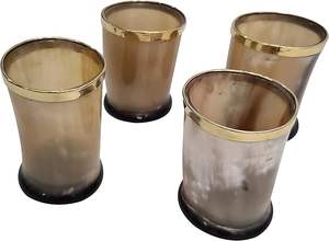 Gobelet à corne de luxe en verre à liqueur naturel en corne de buffle et de boeuf avec base en bois Viking médiéval authentique - Product Image 2