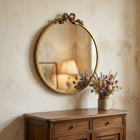Miroir mural rond en métal doré vintage, miroir décoratif antique français, miroir mural monté sur le mur, miroir encadré en métal de luxe pour la décoration de la maison