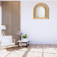 Miroir mural en rotin design arc fabriqué à la main miroir d'appoint en bambou naturel avec style Art déco pour la décoration intérieure