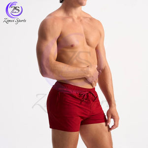 Service OEM de couleur rouge avec propre logo imprimé fait à la main dernier style vêtements de sport écologique doux au toucher Fitness entraînement Shorts de sport - Product Image 3