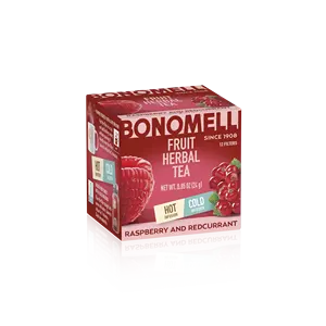 Top Quality Italian Handmade Bonomelli Raspberry and Red Currant Fruit Herbal Tea 12 sachets for hot water cold water usage