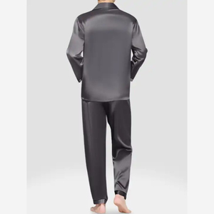 Pijamas de Algodón de Alta Calidad para Hombre, Talla Grande, Color Azul Sólido, Mangas Largas, Transpirables y de Secado Rápido, con Cuello Camisero - Product Image 4