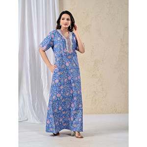 Camisón de Algodón Azul Jaal, Cómodo, de Popelina Suave, con Botones y Cierre con Cordón, Logotipo Personalizable, Talla XS, para Damas de Honor en Verano - Product Image 4