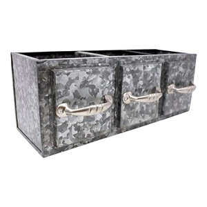 3 Compartments Rustic Galvanized Rectangular Cutlery Holder with Handles - Product Image 3