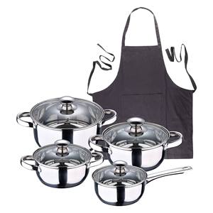 Set di pentole SAN IGNACIO da 7 pezzi in acciaio inossidabile, adatto a tutti i tipi di piani cottura + Grembiule in 100% cotone grigio scuro 75x80cm - Product Image 1