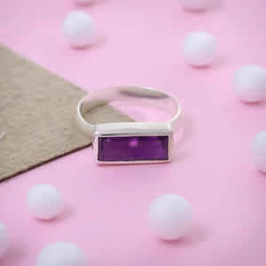 925พลอยอเมทิสทรงสี่เหลี่ยมผืนผ้าแหวนเงินสเตอร์ลิงใส่ได้ทุกวันเครื่องประดับสวยงาม - Product Image 2