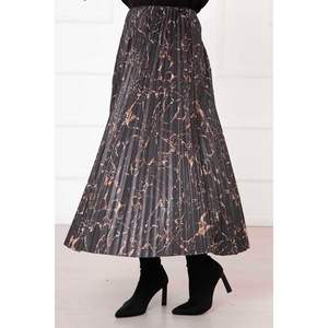 <b>Black</b> <b>Pleated</b> Digital Printed Gothskiirt Breathable Spandex Straight Midi Wrap <b>Skirt</b> with Sequined Ruffles XS Size - Product Image 4