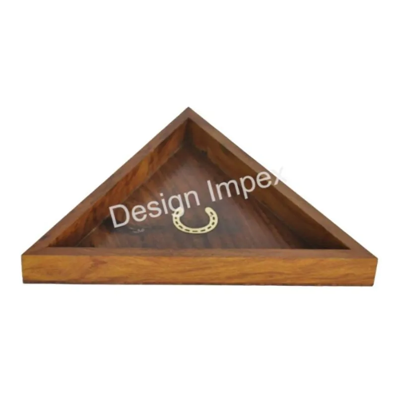 Triangular Shaped Display Tabletop Tray OEM Customized Fine Quality Long Lasting Wood Serving tray With Logo Pattern