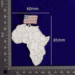 จี้เงินแท้ 925 ชุบทอง 14K ประดับโมอิสซาไนต์ สไตล์ฮิปฮอป ลายแผนที่แอฟริกา พร้อมธงชาติสหรัฐอเมริกา ดีไซน์หรูหรา ระยิบระยับ เหมาะเป็นของขวัญสำหรับเขา - Product Image 3