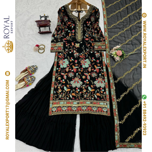 Nueva ropa tradicional india Faux Georgette con colección de trajes Sharara de trabajo de secuencia pesada - Product Image 6