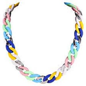 Collier en résine à gros maillons, style vintage, mélange de couleurs, punk, creux, gros maillons ronds, long, en résine acrylique, chaîne à maillons, art mural - Product Image 3