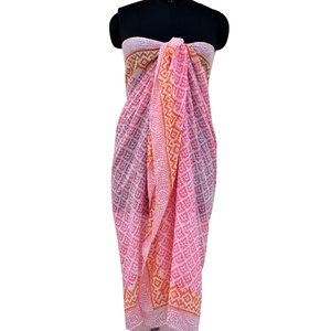 Voile Sanganeri Handmade Eco-friendly Pink Cotton <b>Scarf</b> Sarong Block Print Summer Beach Cover Ups Pareo <b>Women</b> Long Traditional - Product Image 3