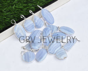 Lot de vente en gros de pendentifs ethniques en argent sterling 925 faits à la main en dentelle bleue naturelle agate pierres précieuses fiançailles anniversaire mariage - Product Image 6