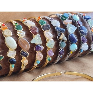 Vibrant Natural Stone Accented Gold and <b>Silver</b> Plated Fashion <b>Cuff</b> <b>Bracelets</b> with Retail Allure - Product Image 2