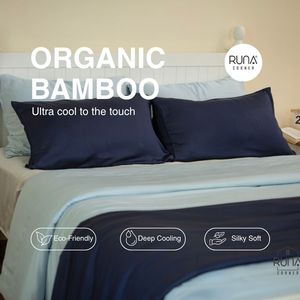 Juego de Ropa de Cama de Bambú Orgánico 100% de Alta Calidad, Color Azul Prusia, 4 Piezas, 2 Fundas de Almohada, Funda Nórdica, Sábana Ajustable - Product Image 1