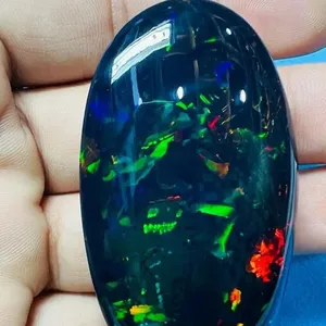 100% alami Etiopia hitam Opal Cabochon bentuk Oval batu Cabochon batu permata Opal untuk membuat perhiasan hadiah pernikahan liontin permata