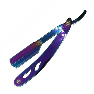 Cuchillo de afeitar plegable multicolor antiguo para hombre RTS, maquinilla de afeitar recta de acero inoxidable para uso en barbería - Product Image 1