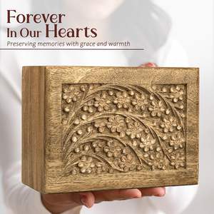 cremation <b>Wood</b> <b>Urns</b> <b>for</b> Human <b>Ashes</b> with decorative natural <b>wood</b> with custom design available - Product Image 5