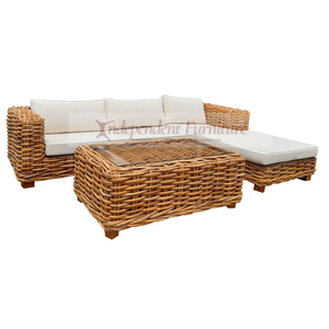 New Outdoor Natural Relaxing <b>Rattan</b> <b>Sofa</b> Set with Coffee Table Wood and Wicker for Patio Villa Hotel Living Room Garden Use - Product Image 1