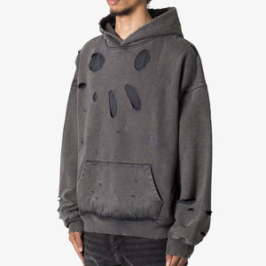 Wholesale <b>Vintage</b> Distress Solid 100% Cotton Heavyweight Plus Size Men's French Terry Customized Hoodie <b>Sweatshirts</b> - Product Image 2