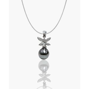 Colgante de Libélula con Perla Negra de Tahití Chapada en Rodio - Product Image 1