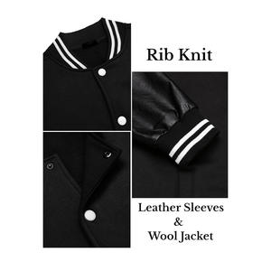 Veste universitaire coupe ajustée pour hommes College Baseball Letterman Bomber Coat Manches en cuir Toile élégante Tenue décontractée Élégante - Product Image 3