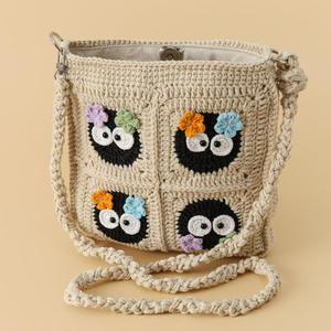 Crochet <b>Black</b> Briquette Woven <b>Small</b> Crossbody <b>Bag</b> Yarn Cartoon Patchwork Handmade Gift Girlfriend Magnetic Women's Fashion All - Product Image 3