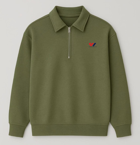 Sudadera de hombre con cremallera de un cuarto, puños acanalados, hombros caídos, cuello alto, mezcla de algodón y forro polar, personalizable con logo OEM ODM - Product Image 1