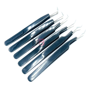 Pince à cils en acier japonais 4 pinces d'extension de cils à prise unie Pince à épiler à 90 degrés Pince à cils Pointe en fibre Couleur noire mate - Product Image 1
