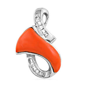 Pendentif moderne en or blanc plaqué rhodium avec charme religieux en corail pour femmes - Product Image 1
