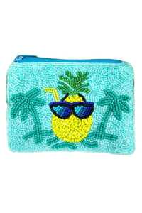 Glittery beaded coin purse with fun champagne <b>bottle</b> motif zipper top closure and sparkling accents for festive occasions - Product Image 2