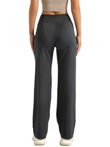 Pantalon de yoga évasé taille haute pour femme, couleur unie, coupe droite, vêtement de sport confortable à jambe large, vente en gros - Product Image 2