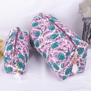 <b>Set</b> 3 Eco-Friendly Waterproof Cotton Vintage Indian Block Print Case Women <b>Travel</b> Pouch <b>Gift</b> Her Cosmetic Beauty Large - Product Image 2