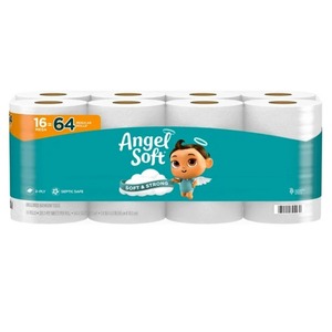 Angel Soft <b>Toilet</b> Paper, 16 Mega <b>Rolls</b> = 64 Regular <b>Rolls</b>, Soft and Strong <b>Toilet</b> Tissue - Product Image 1
