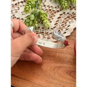 Navajo Handmade <b>Red</b> Coral & Sterling Silver Fashion Cuff <b>Bracelet</b> - Product Image 5