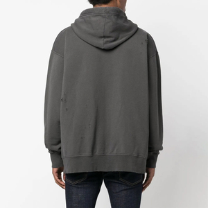 OEM Acid Wash Distressed 100% Sweat à capuche surdimensionné en molleton de coton à manches longues épaules tombantes unisexe Logo personnalisé Applique Hiver - Product Image 5