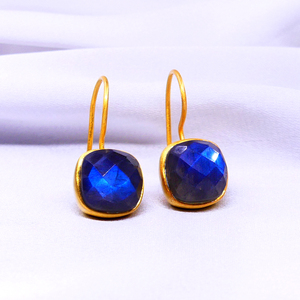 Juego de pendientes clásicos de Plata de Ley 925 para mujer con piedras preciosas de labradorita chapadas en oro para boda o fiesta estilo moderno - Product Image 4