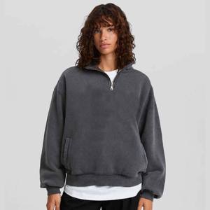 Venta al por mayor mujeres logotipo personalizado cuello alto manga larga polar carta patrón bordado pulóver media cremallera sudaderas con capucha - Product Image 3